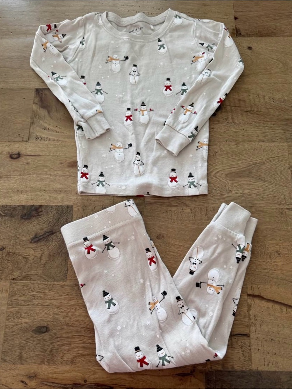 Petit Lem Kids Snowman Print Pajama Set Cream Long Sleeve winter holiday sz 2